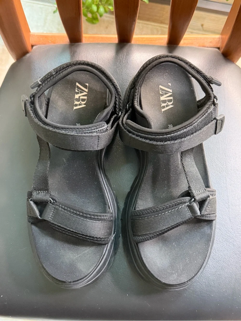 Zara Black Chunky-Strap Platform Sandals